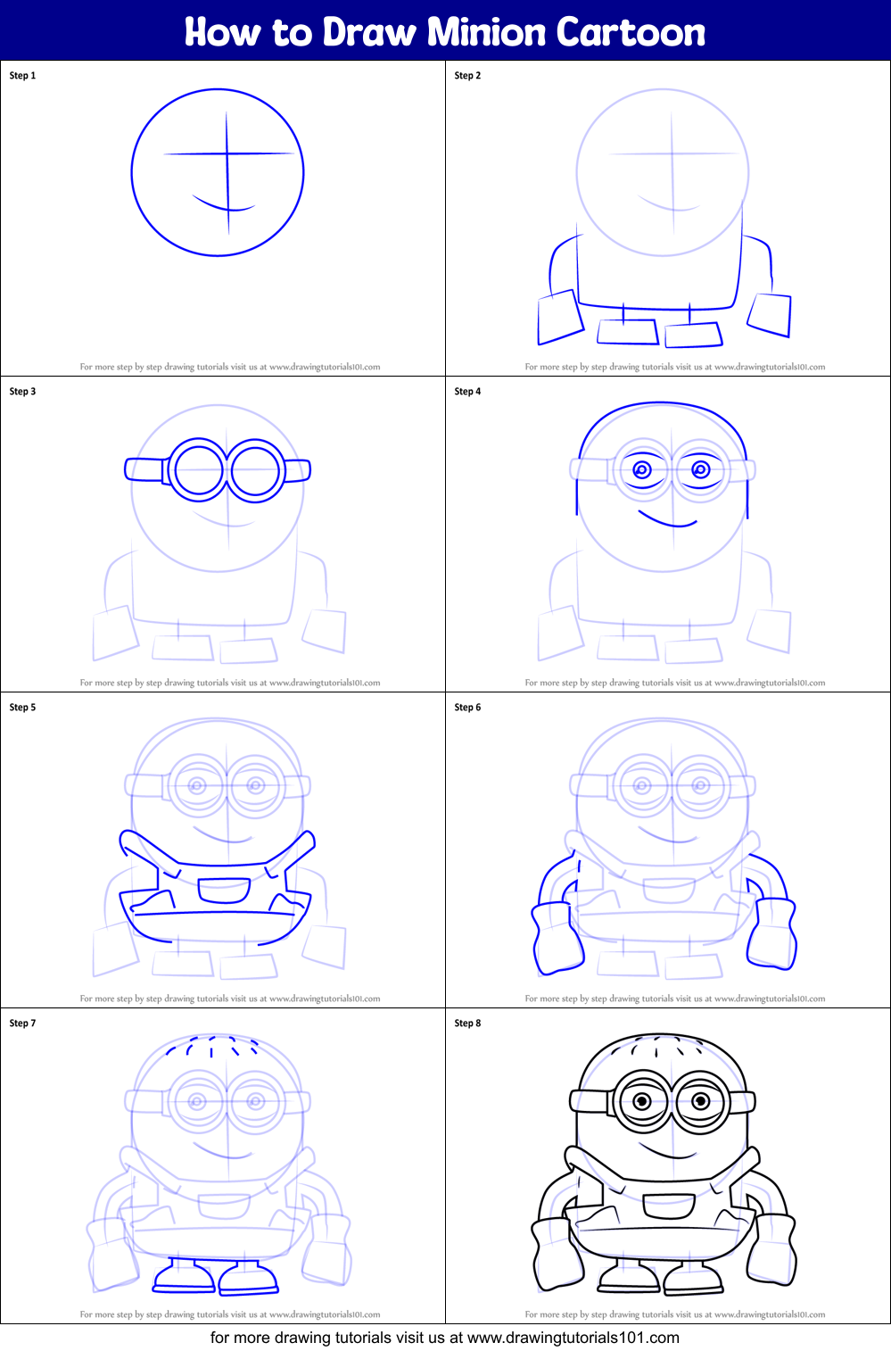 How to Draw Minion Cartoon Printable Step by Step