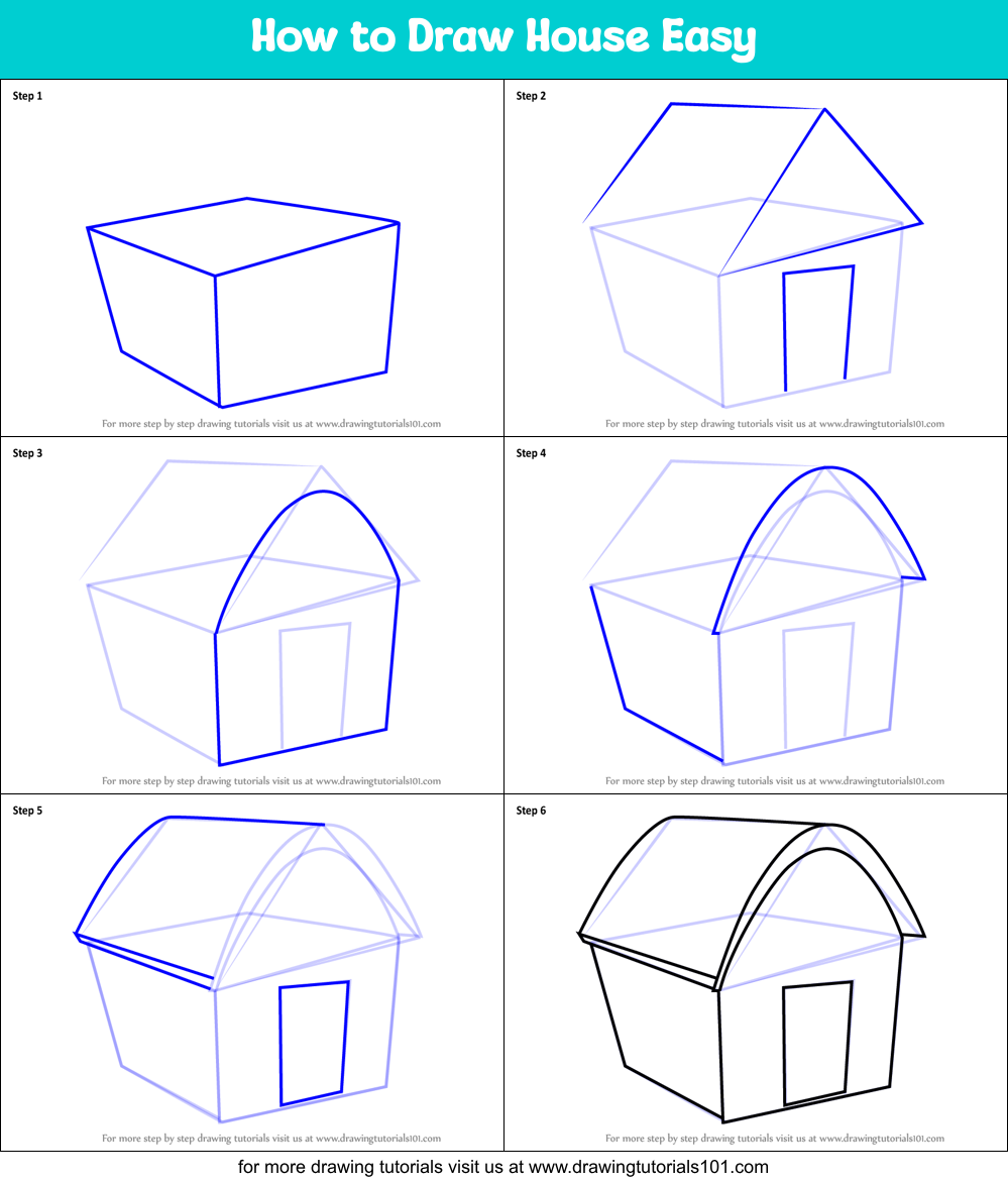 How to Draw House Easy Printable Step by Step