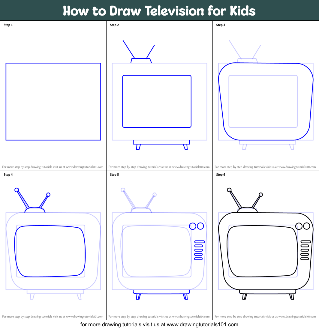 How to Draw Television for Kids Printable Step by Step
