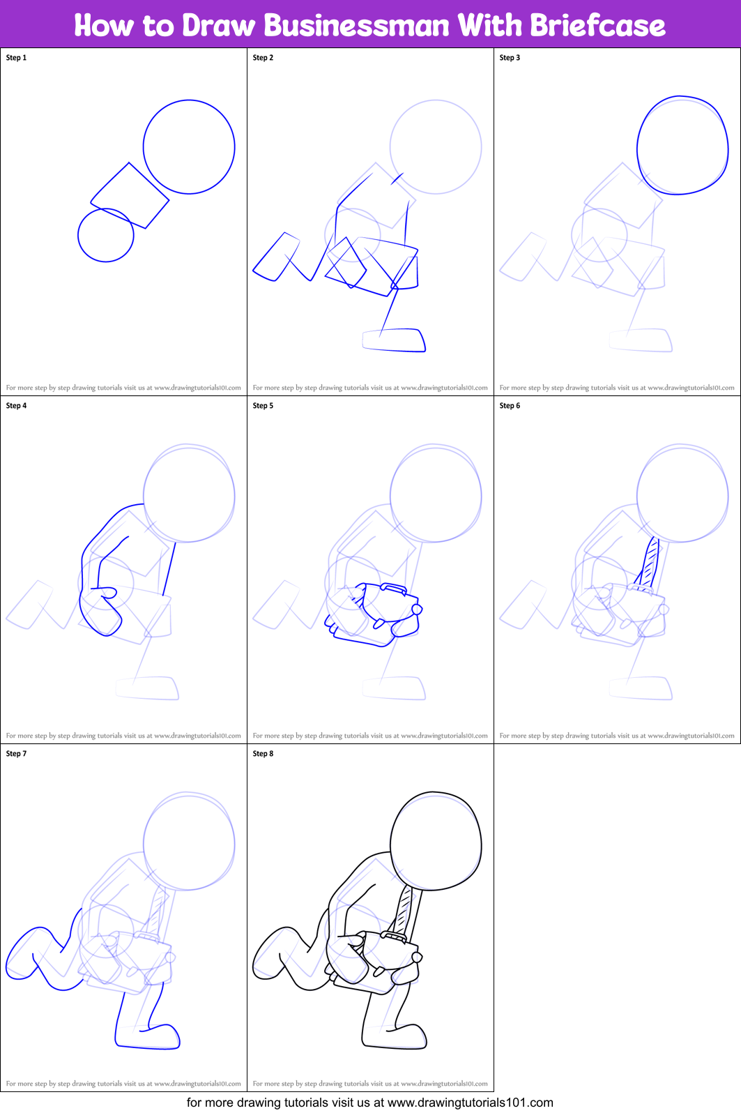 How to Draw Businessman With Briefcase Printable Step by Step