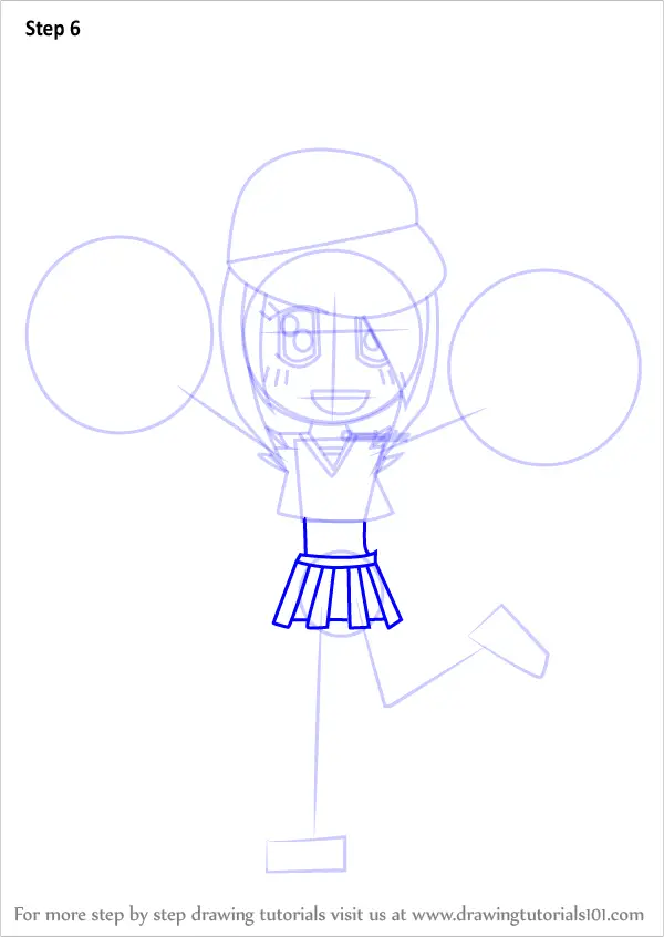 Learn How to Draw a Cheerleader Cartoon (People for Kids) Step by Step