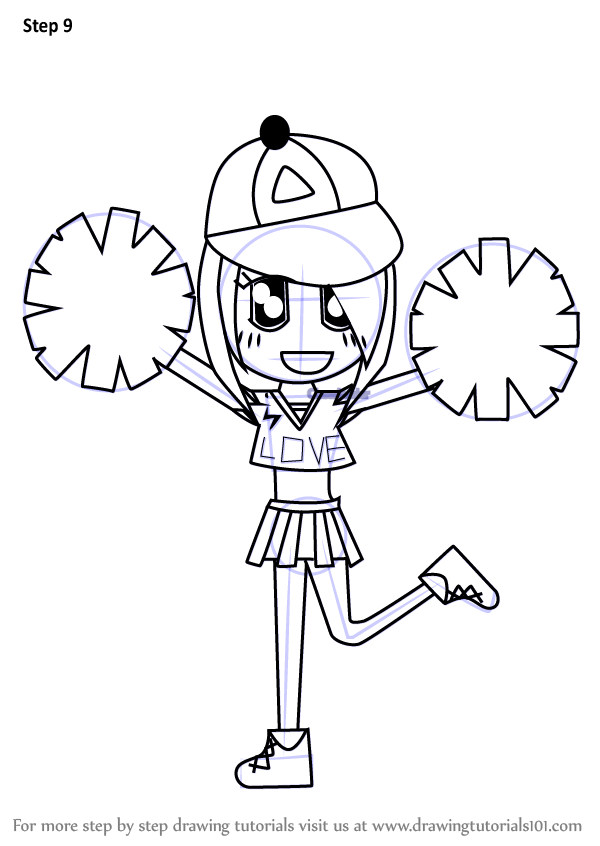 Learn How to Draw a Cheerleader Cartoon (People for Kids) Step by Step