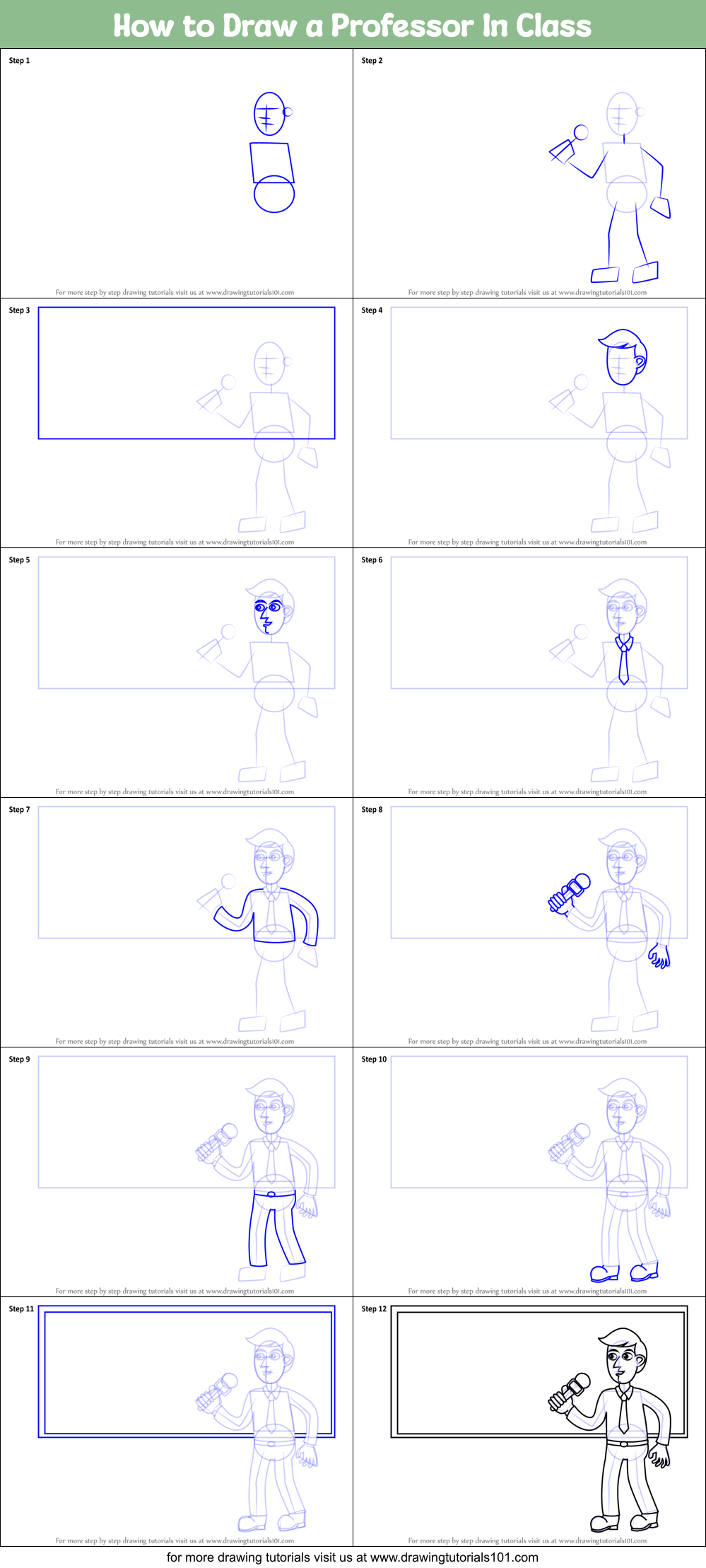 How to Draw a Professor In Class Printable Step by Step