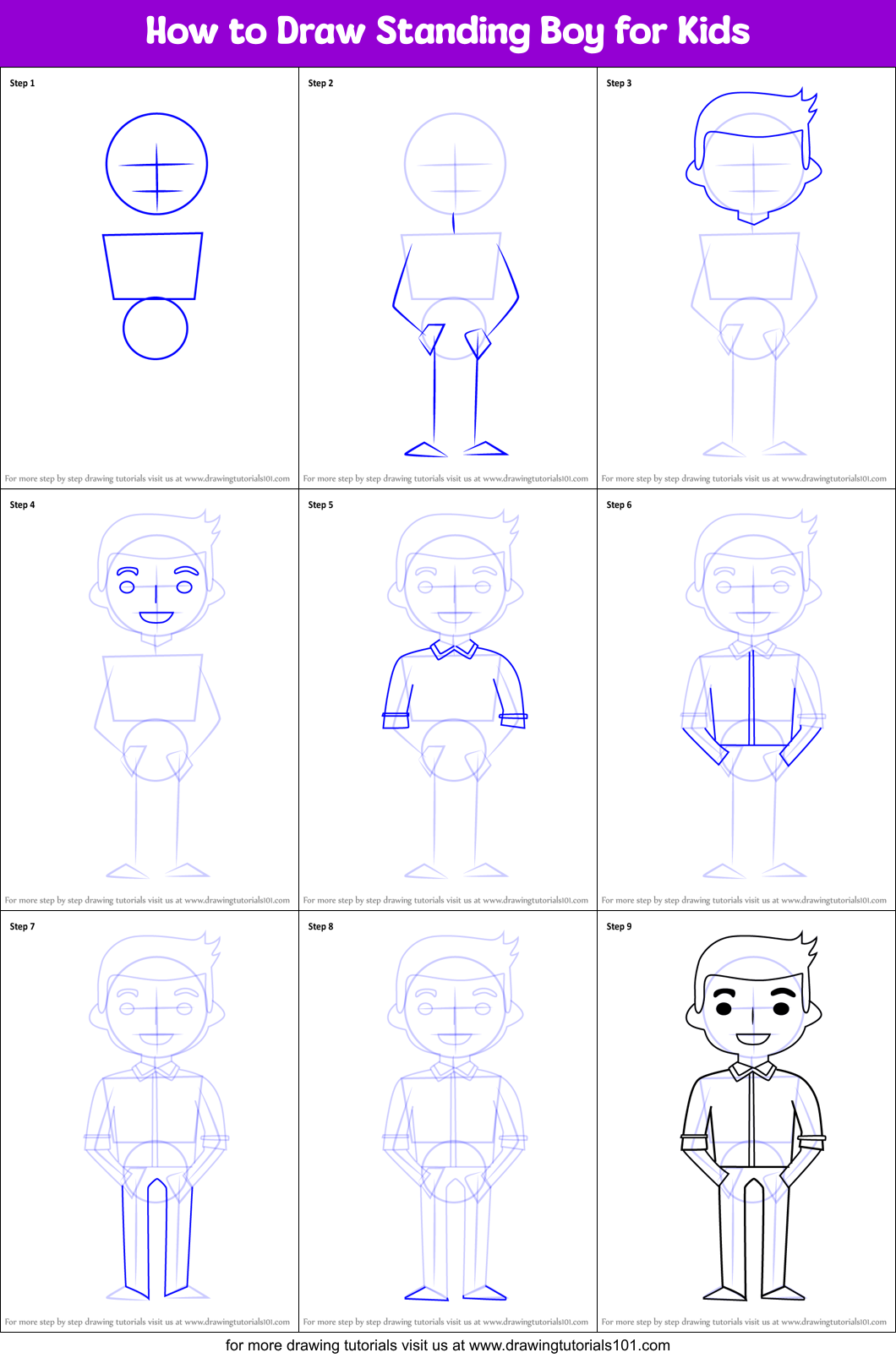 How To Draw Standing Boy For Kids Printable Step By Step Drawing Sheet