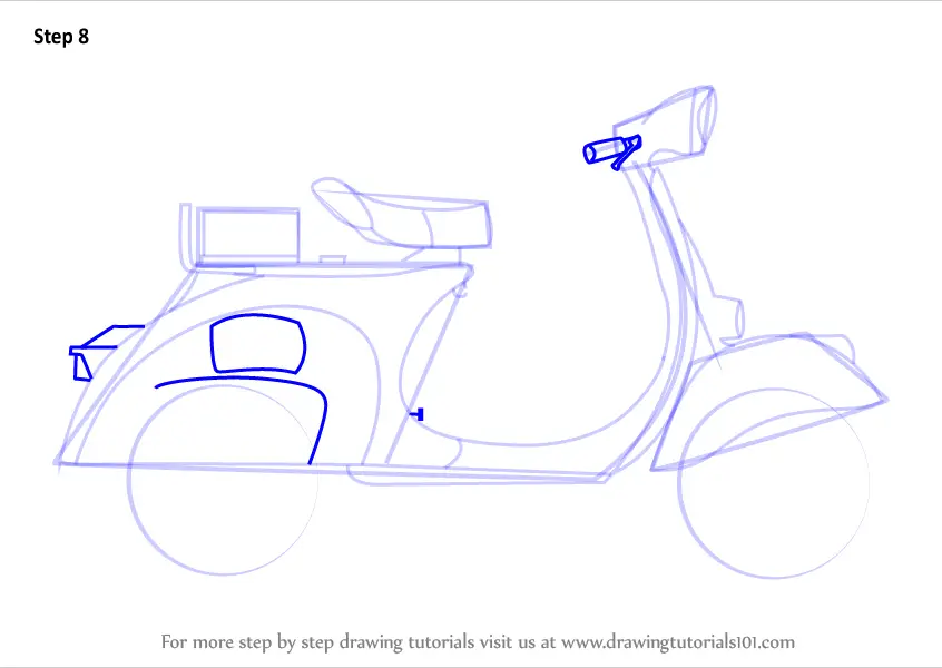 Step by Step How to Draw Scooter for Kids : DrawingTutorials101.com