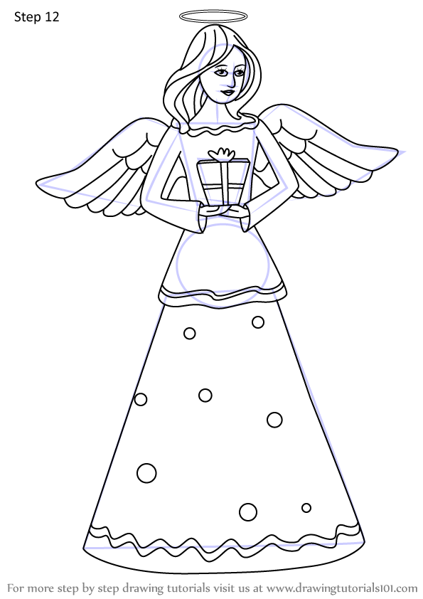 How to Draw Angel with a Gift (Christmas) Step by Step ...