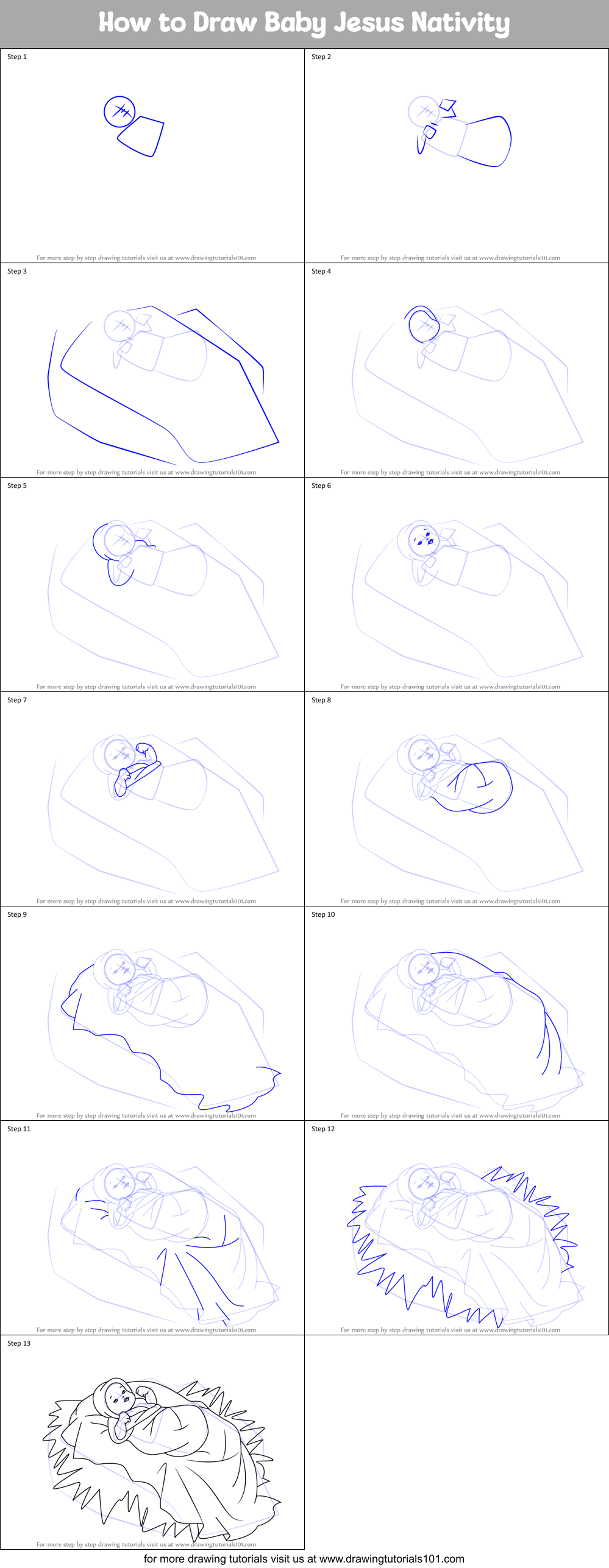 How to Draw Baby Jesus Nativity Printable Step by Step