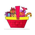 How to Draw Basket Full of Presents and Candy Canes