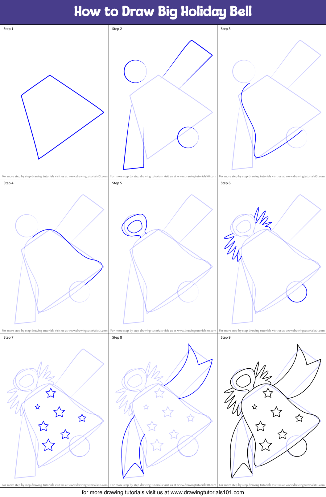 How to Draw Big Holiday Bell Printable Step by Step