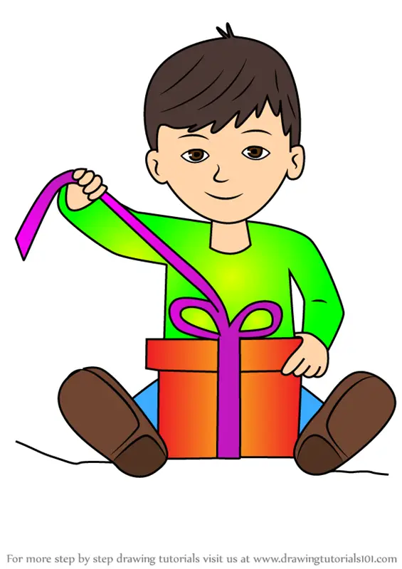 Learn How to Draw Boy Opening A Christmas Gift (Christmas) Step by Step :  Drawing Tutorials