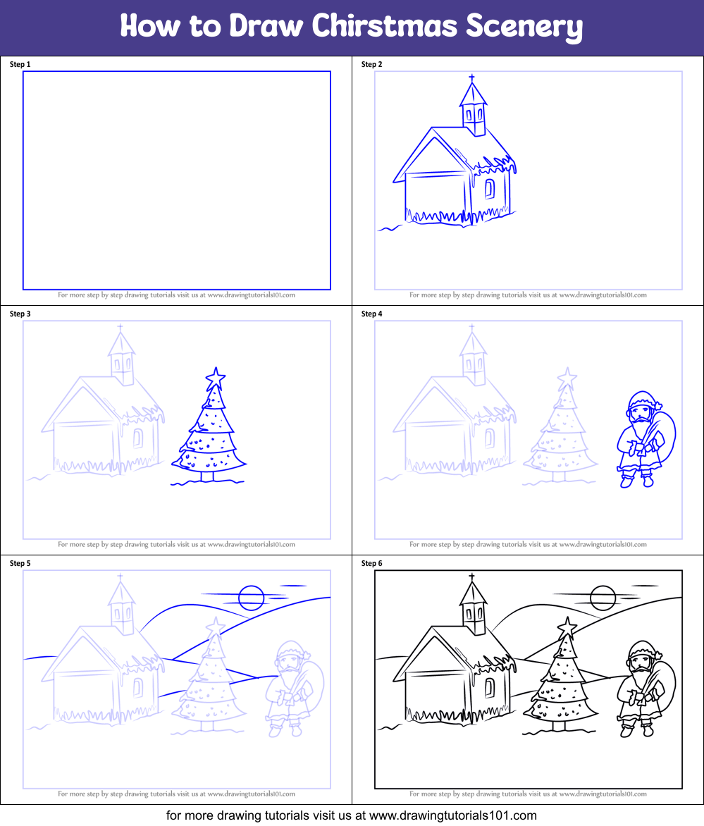 How to Draw Chirstmas Scenery Printable Step by Step