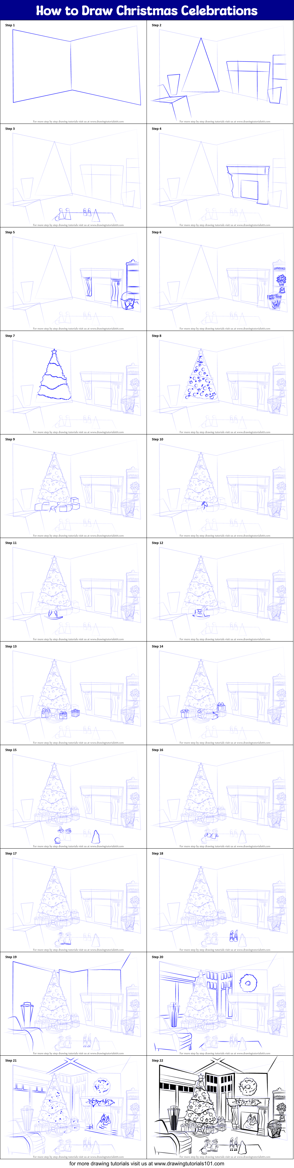 How to Draw Christmas Celebrations Printable Step by Step