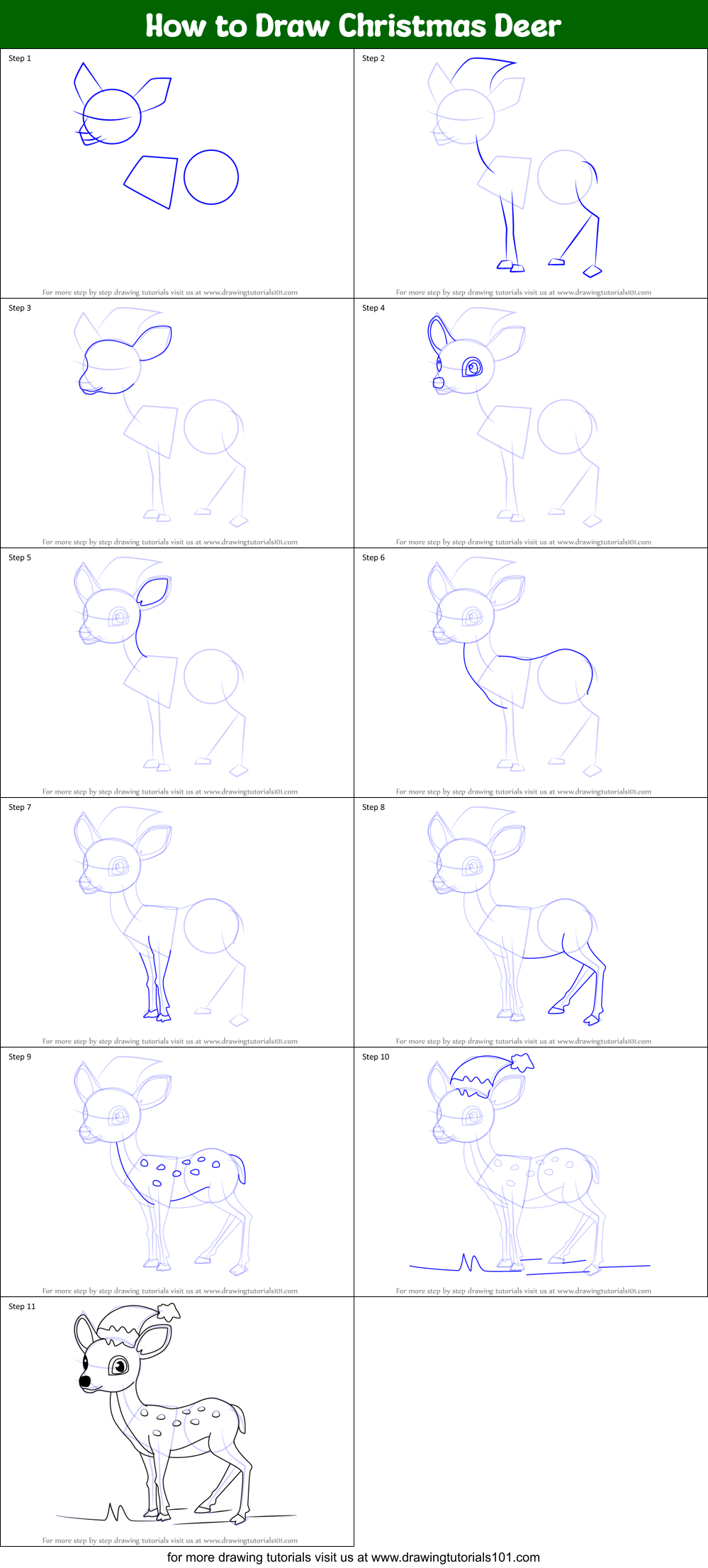 How to Draw Christmas Deer Printable Step by Step