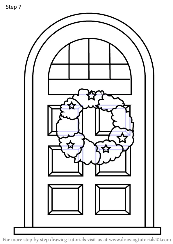 Learn How to Draw Christmas Door (Christmas) Step by Step : Drawing ...