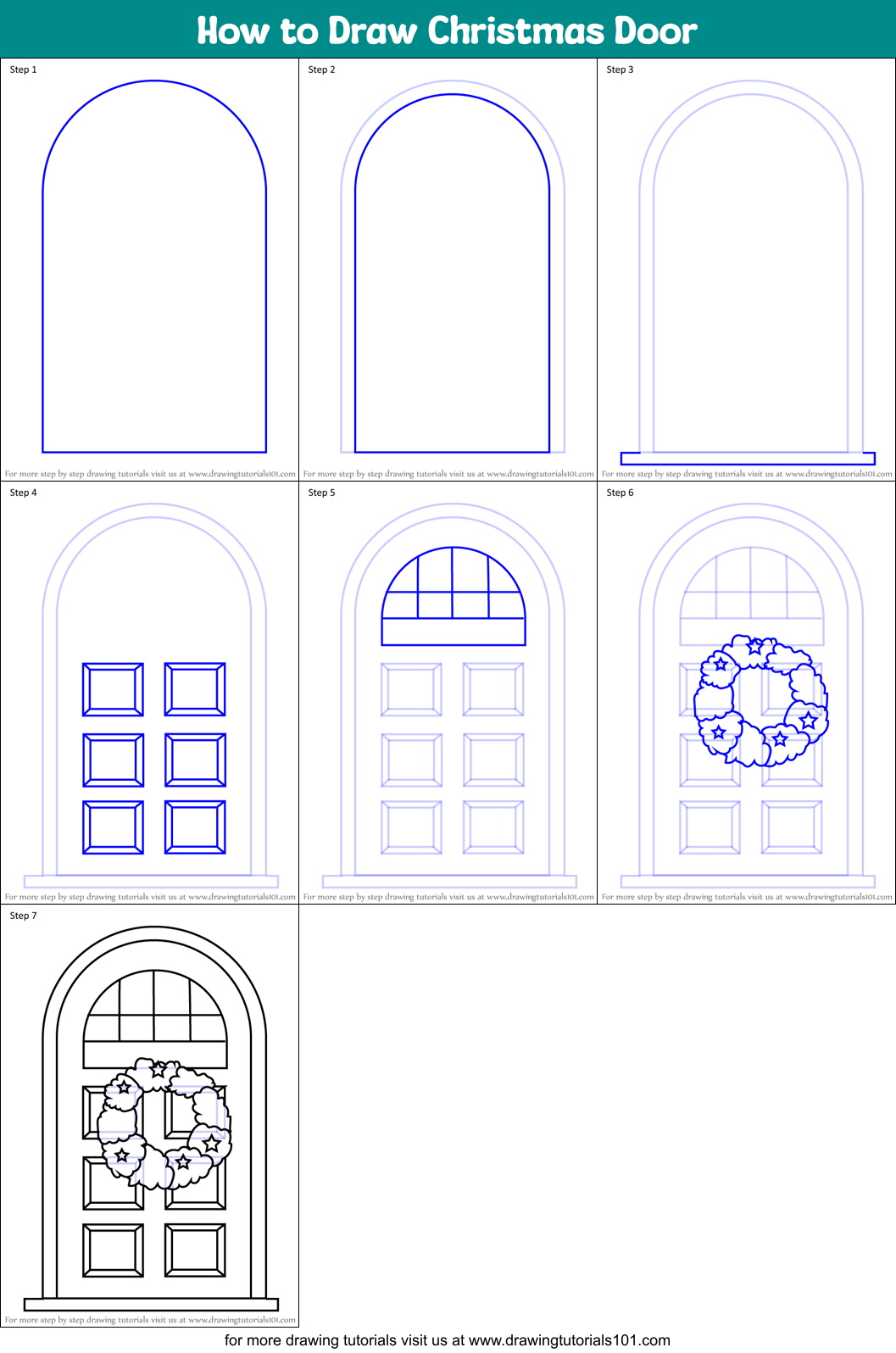 How to Draw Christmas Door Printable Step by Step