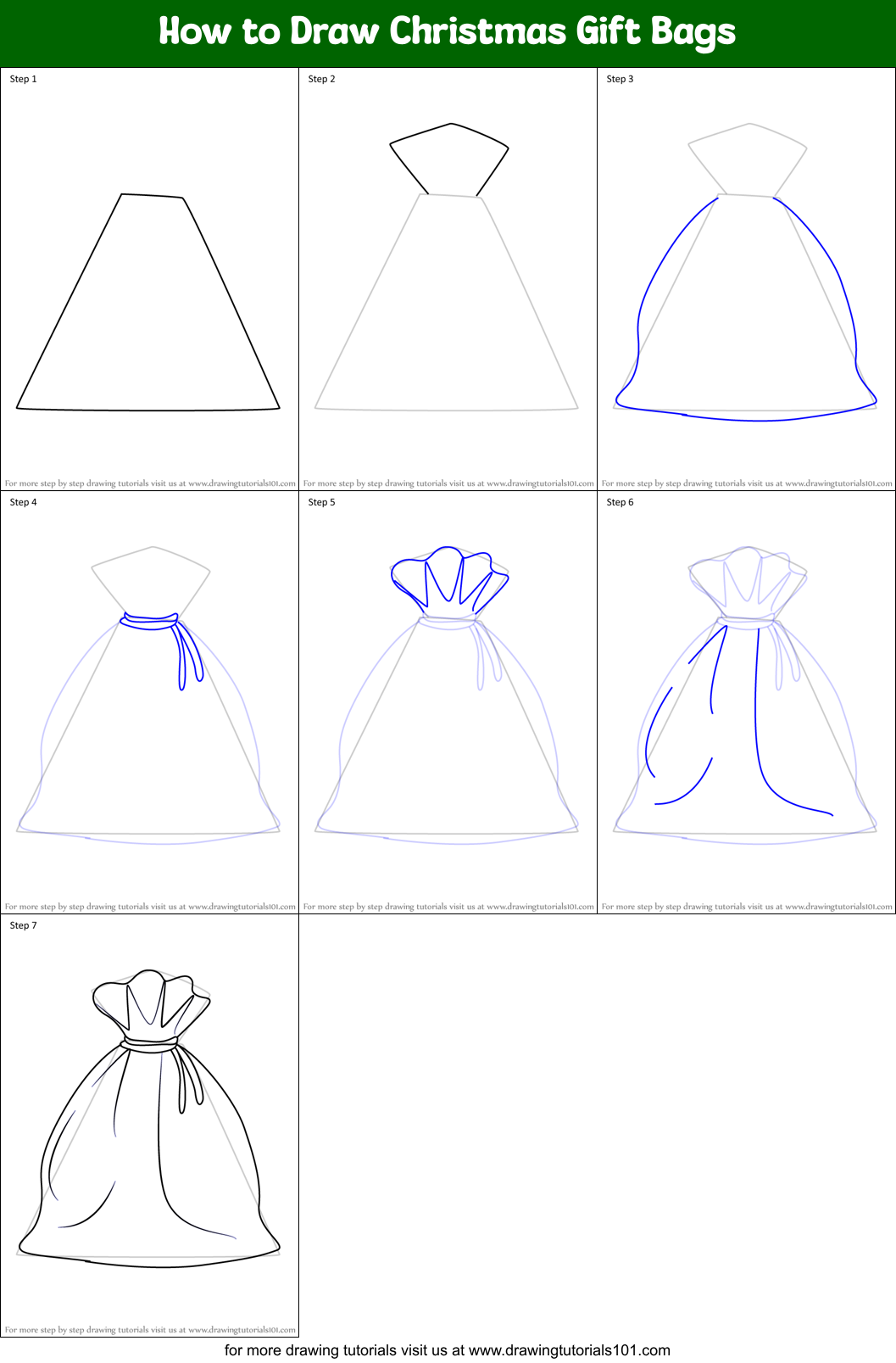 How to Draw Christmas Gift Bags Printable Step by Step