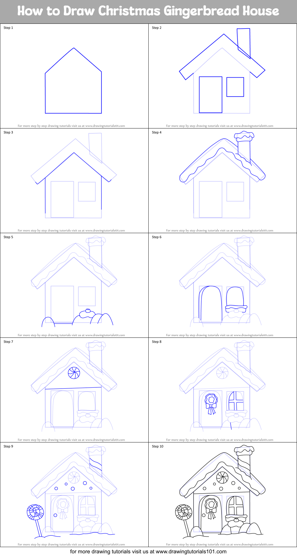 How to Draw Christmas Gingerbread House Printable Step by Step