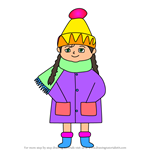 How to Draw Christmas Girl dressed for Winter