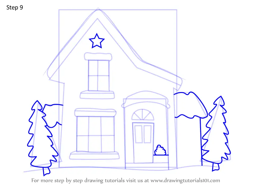 Learn How to Draw Christmas House (Christmas) Step by Step : Drawing