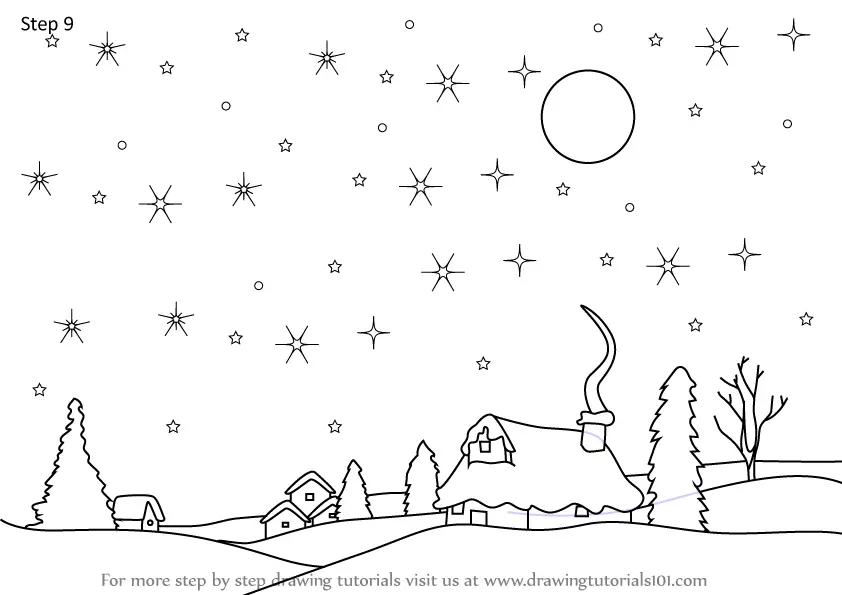 Learn How to Draw Christmas Night (Christmas) Step by Step : Drawing