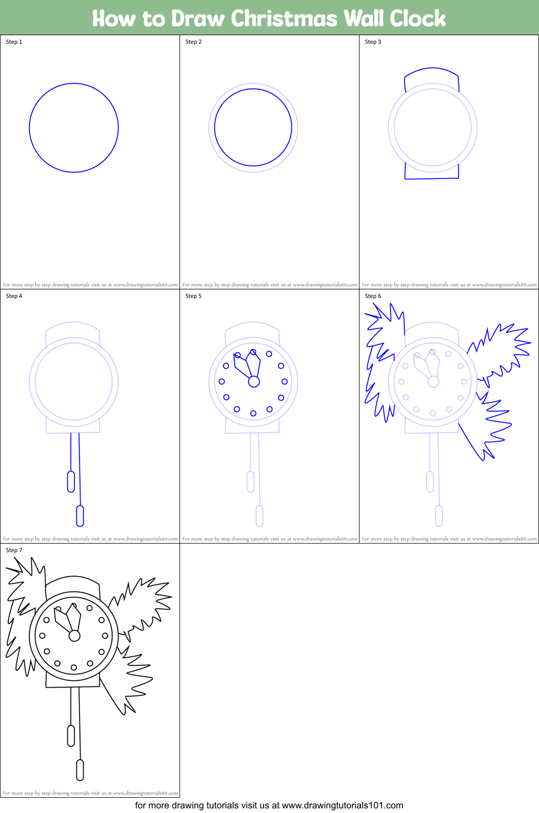 How to Draw Christmas Wall Clock Printable Step by Step