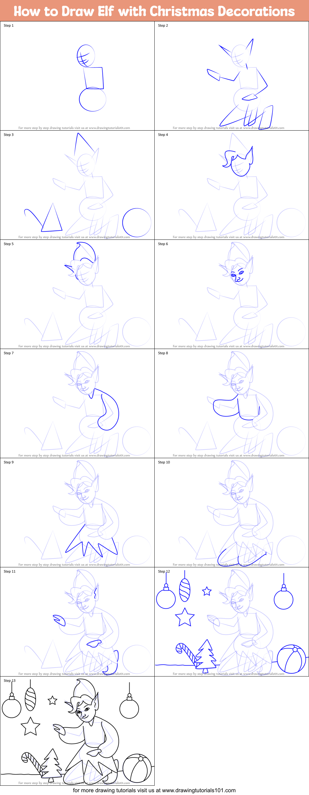 How to Draw Elf with Christmas Decorations (Christmas) Step by Step ...