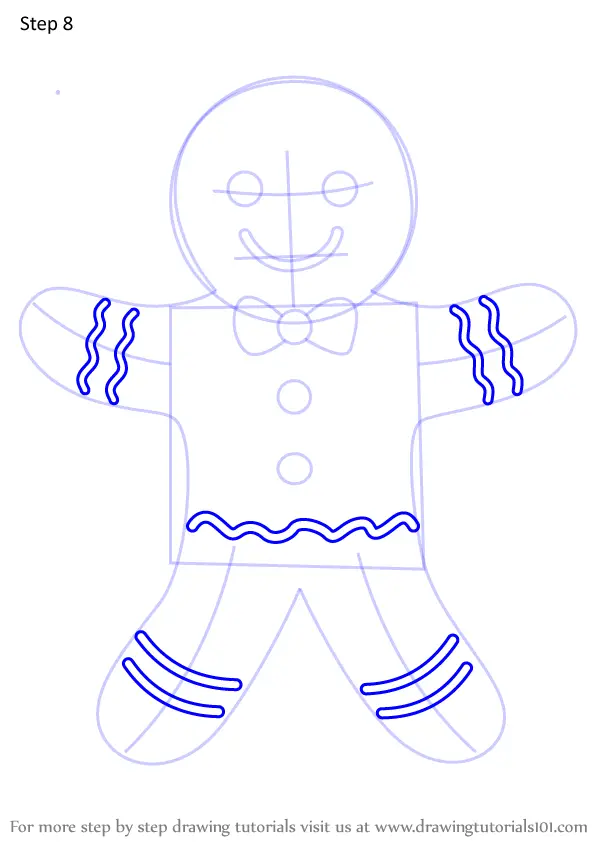 Learn How to Draw Gingerbread Man (Christmas) Step by Step : Drawing