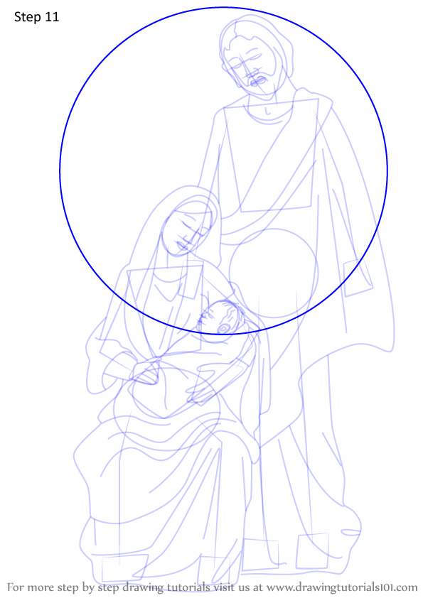 How to Draw Holy Family Nativity Scene (Christmas) Step by Step | DrawingTutorials101.com