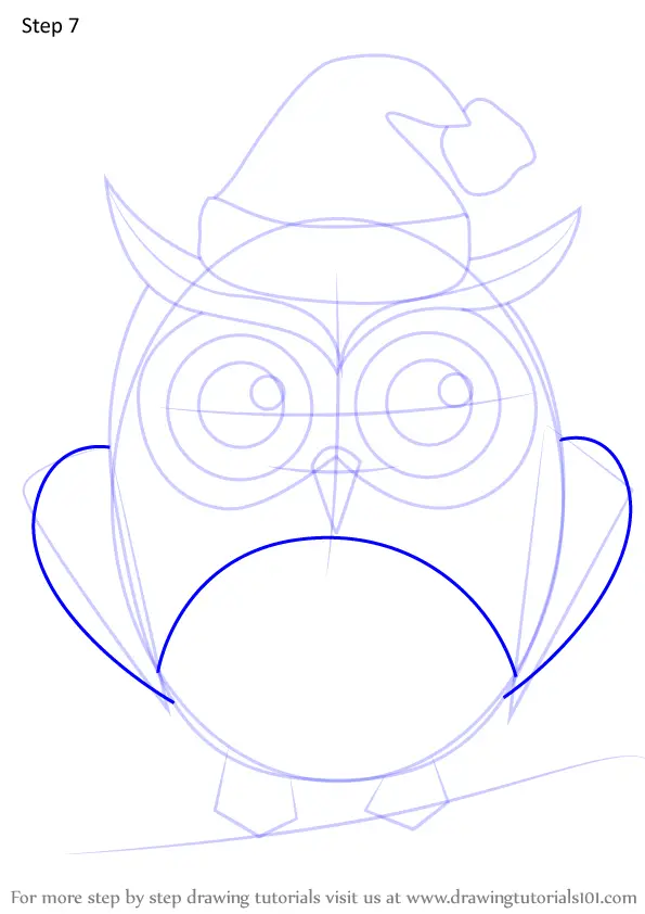 Learn How to Draw Owl Wearing a Santa Hat (Christmas) Step
