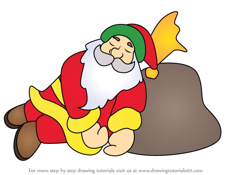 Learn How To Draw Santa Claus Sleeping Christmas Step By Step