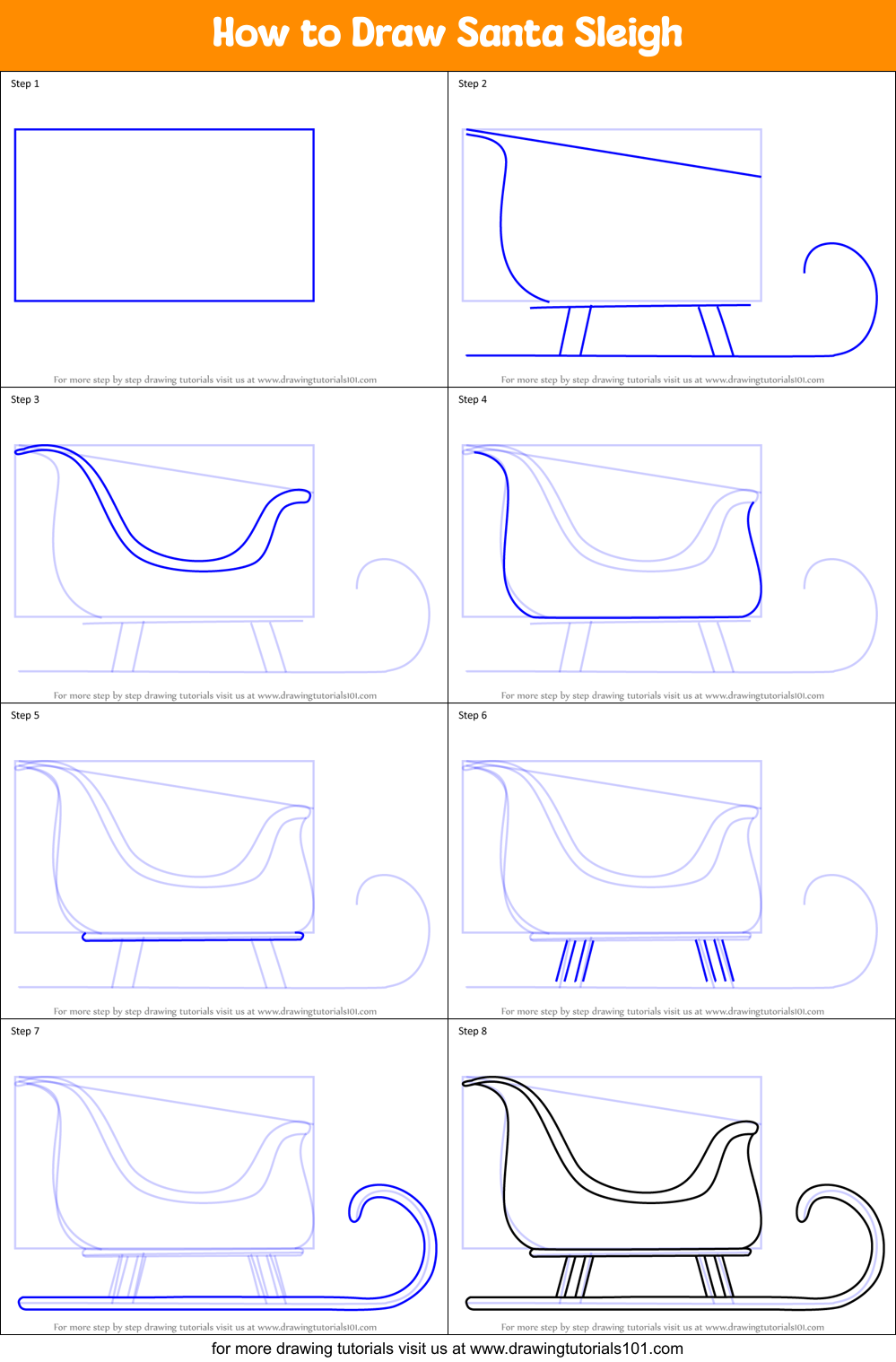 How to Draw Santa Sleigh Printable Step by Step