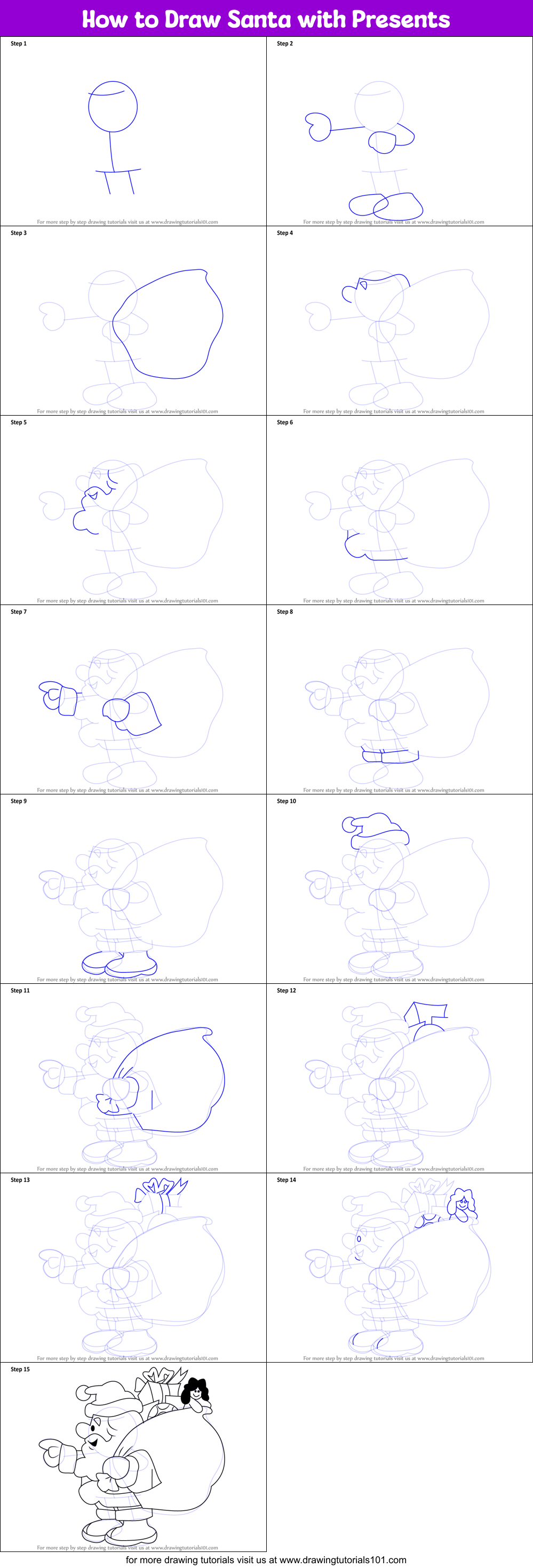 How to Draw Santa with Presents Printable Step by Step