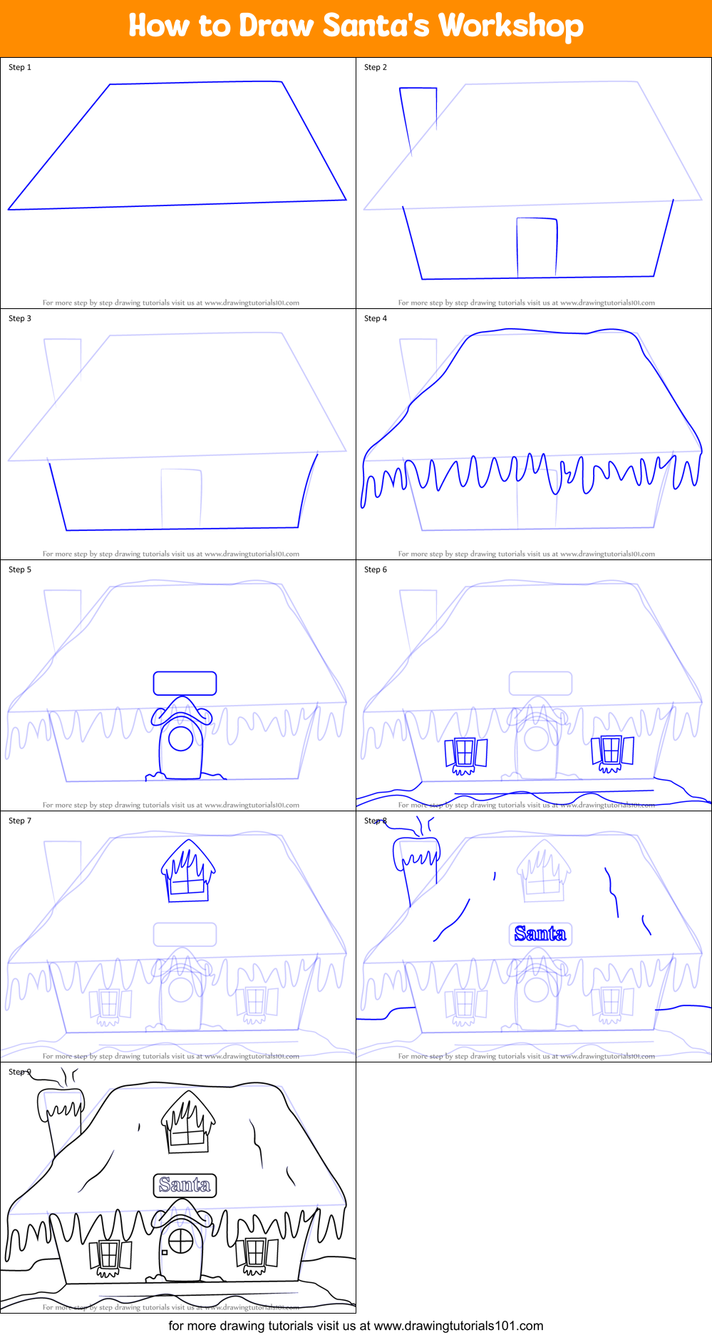 How to Draw Santa's Workshop Printable Step by Step