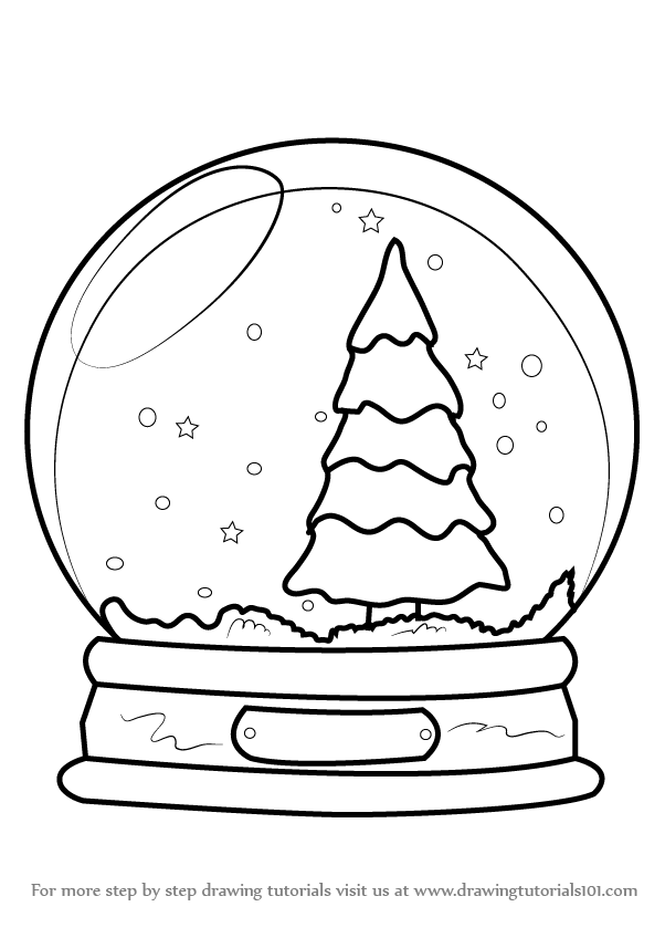 Learn How To Draw Snowglobe With Christmas Tree Christmas