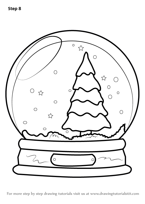 Learn How to Draw Snowglobe with Christmas Tree Christmas 