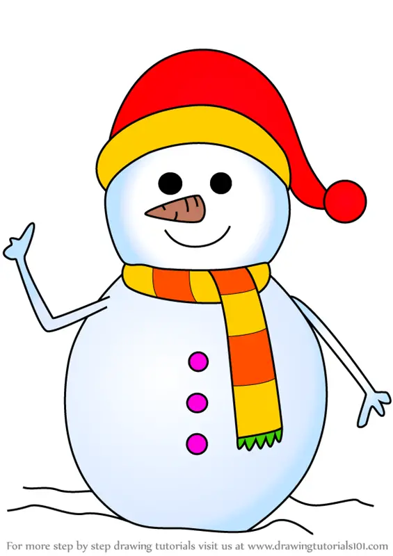 Learn How to Draw Snowman With Scarf (Christmas) Step by Step : Drawing  Tutorials
