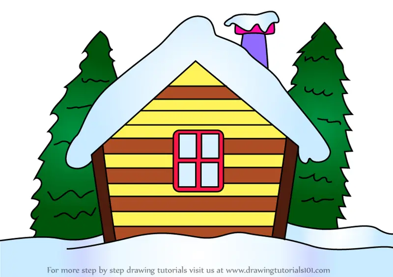 Learn How To Draw Winter Cottage Christmas Step By Step Drawing Tutorials