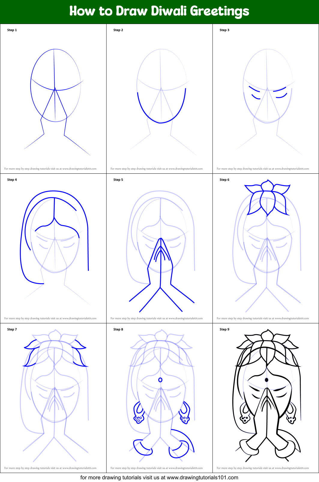 How to Draw Diwali Greetings Printable Step by Step