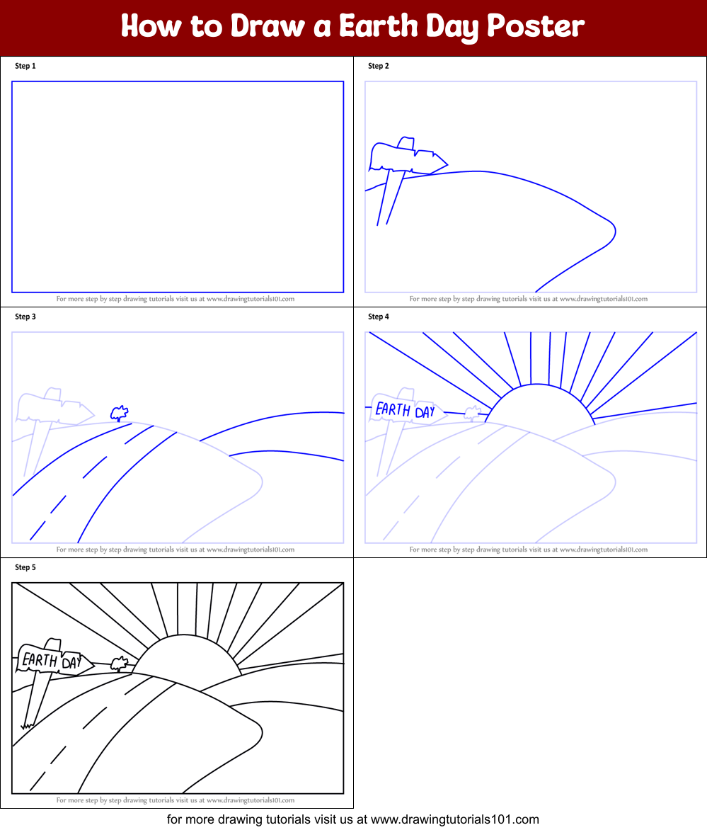 How to Draw a Earth Day Poster Printable Step by Step