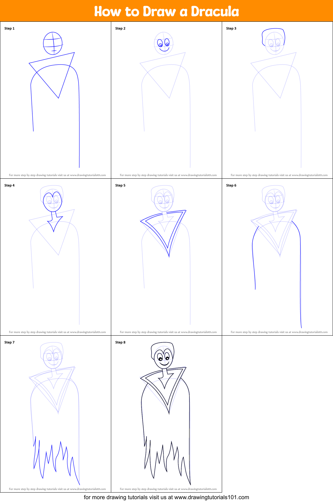 How to Draw a Dracula (Halloween) Step by Step | DrawingTutorials101.com