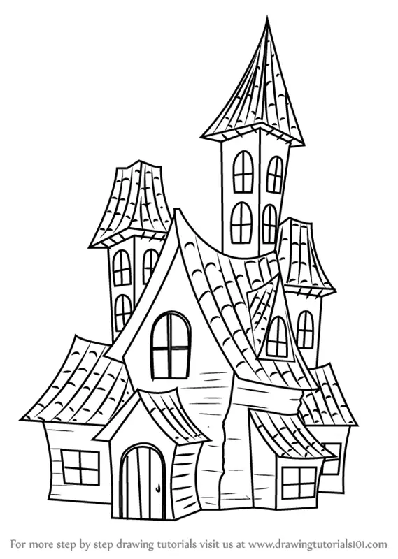 Learn How To Draw A Spooky Haunted House Halloween Step By Step Drawing Tutorials