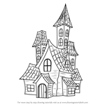 Learn How To Draw A Spooky Haunted House Halloween Step By Step