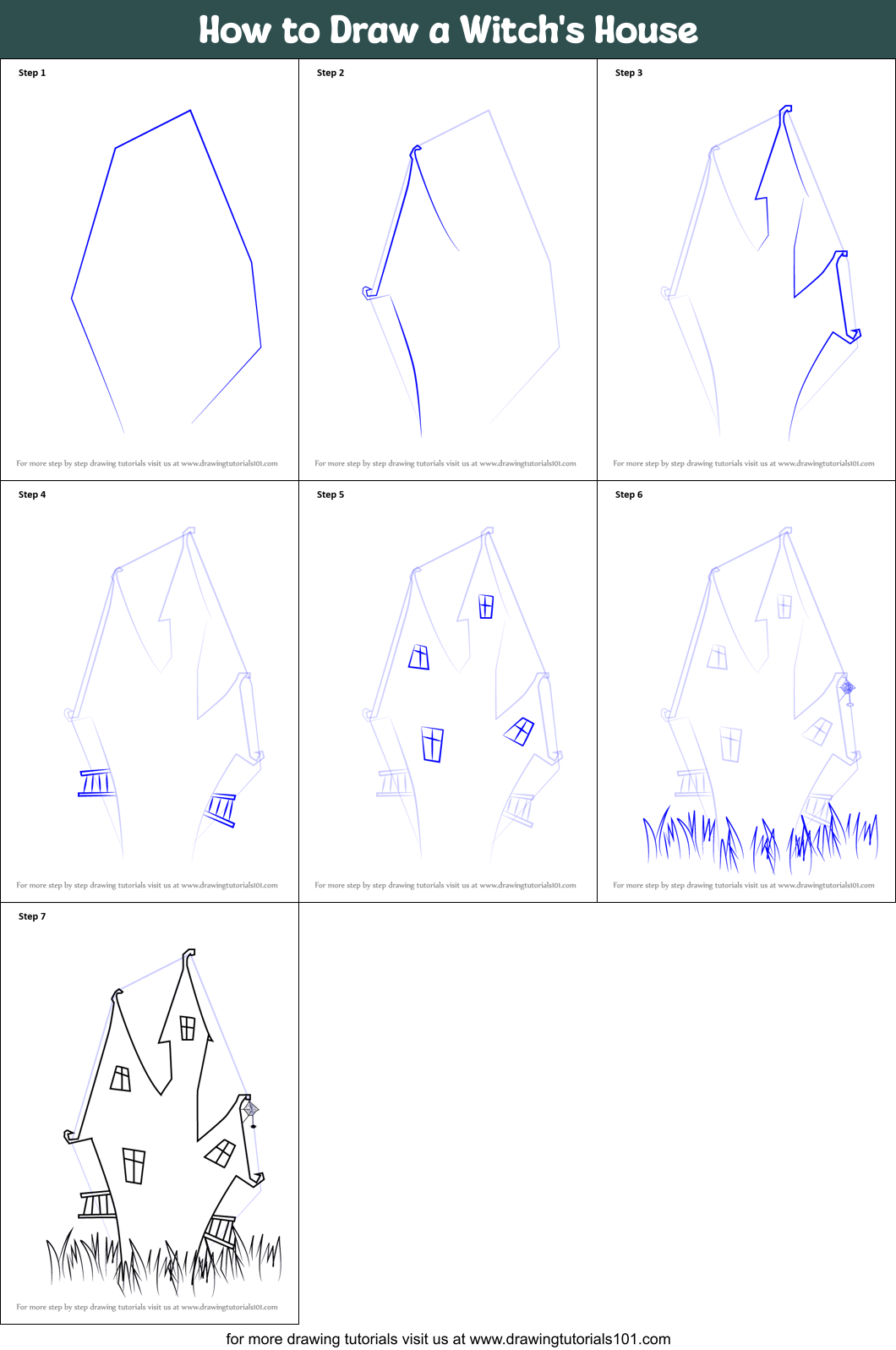 How to Draw a Witch's House Printable Step by Step