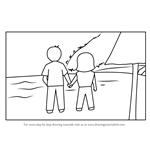 How to Draw Couple Holding Hands on Beach