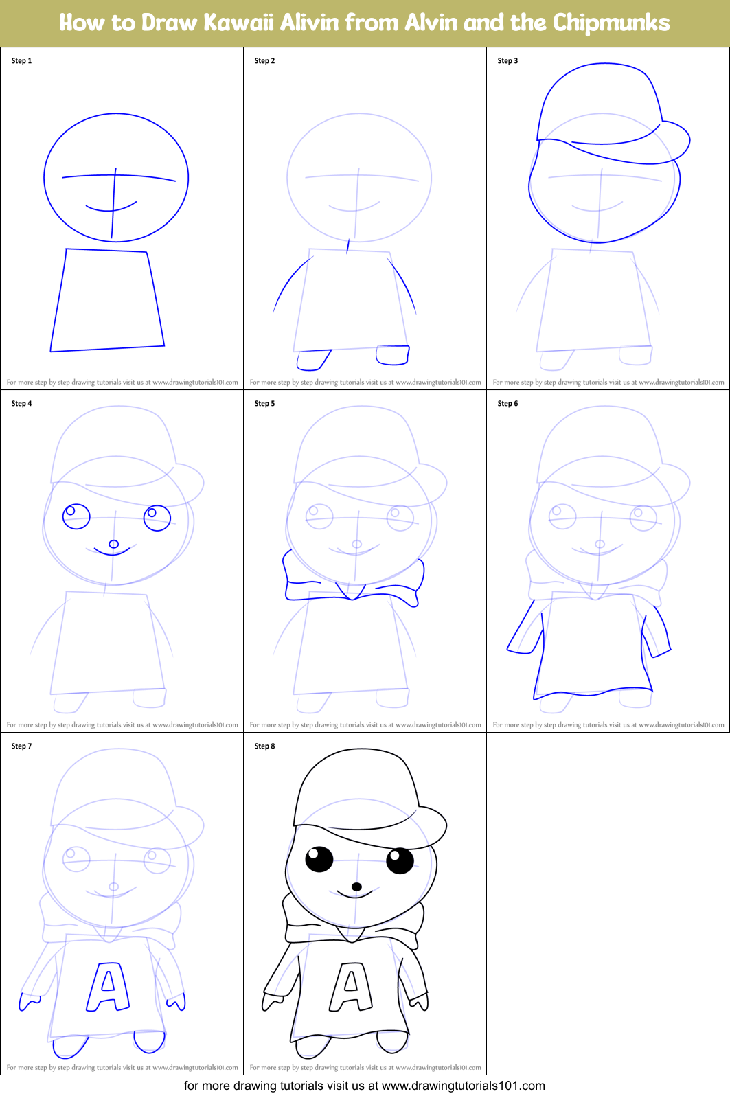 How to Draw Kawaii Alivin from Alvin and the Chipmunks Printable Step by Step