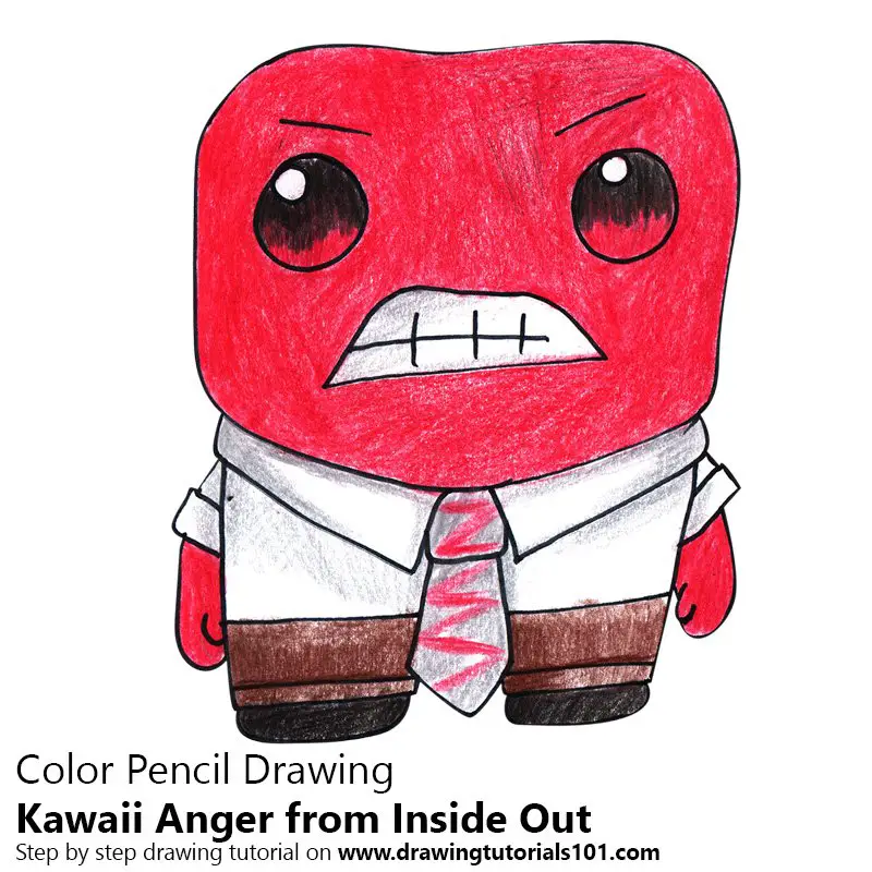 Kawaii Anger from Inside Out Color Pencil Drawing