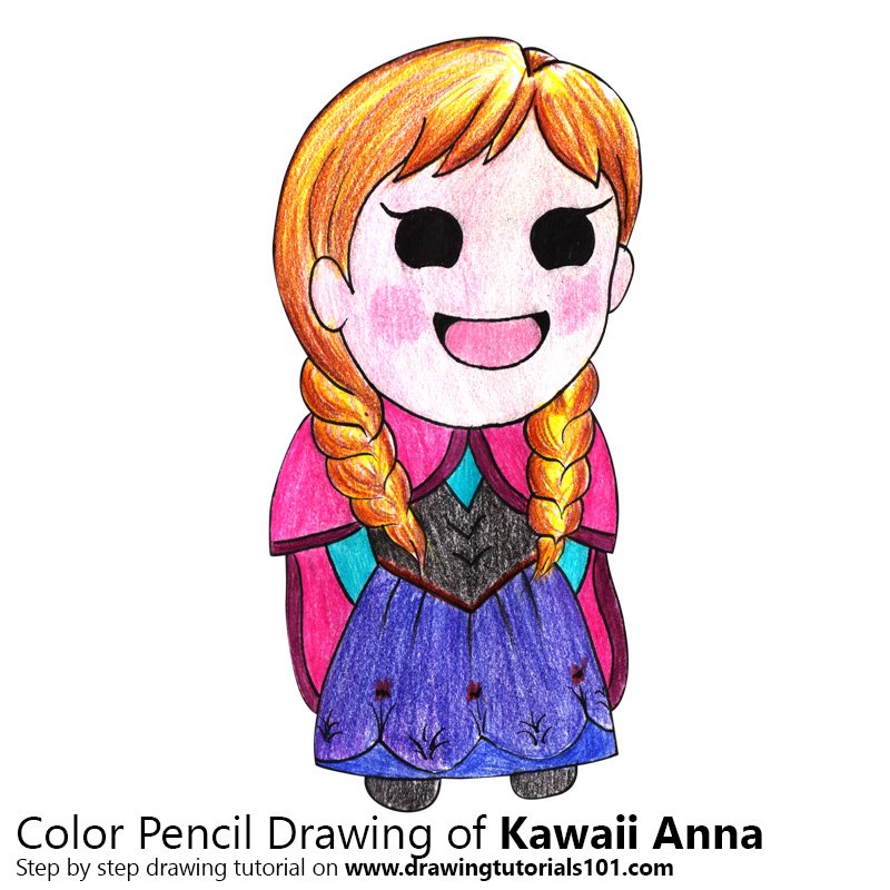 How to Draw Kawaii Anna from Frozen by Color Pencils