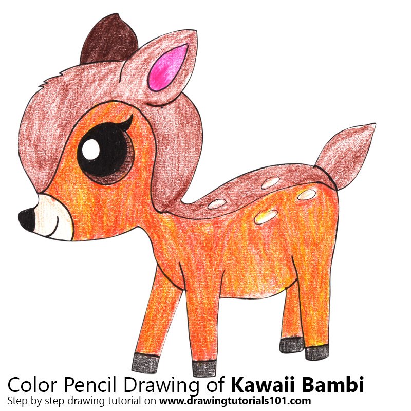 How to Draw Kawaii Bambi by Color Pencils