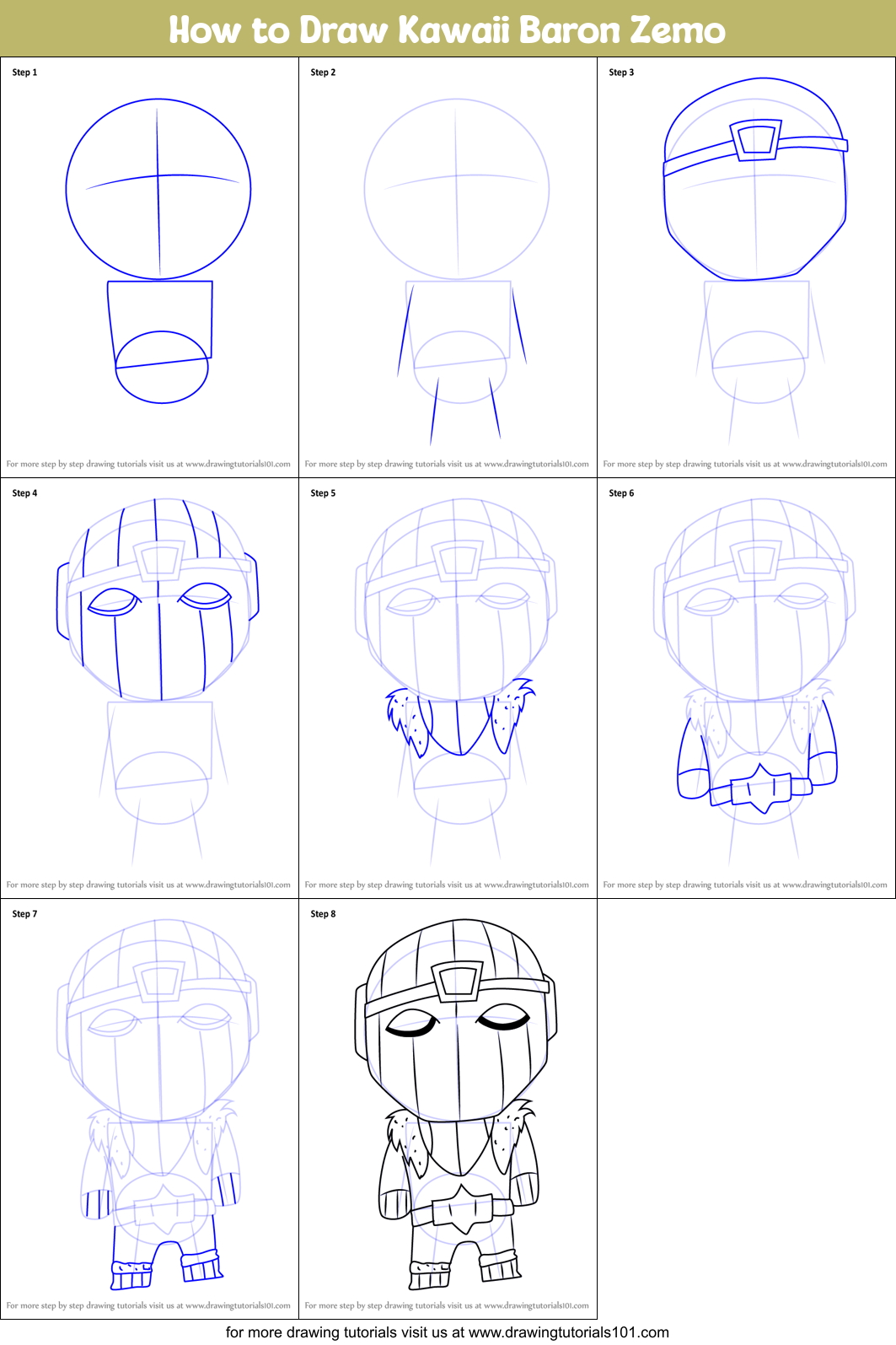 How to Draw Kawaii Baron Zemo Printable Step by Step