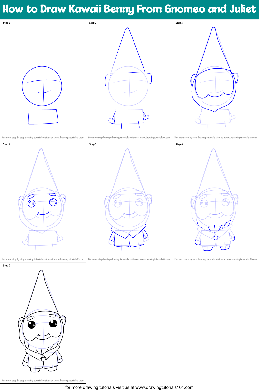 How to Draw Kawaii Benny From Gnomeo and Juliet Printable Step by Step